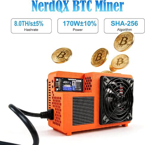 Bitcoin Home Miner NerdQX 8.0TH/s، عامل منجم منزلي مفتوح المصدر مع أربع شرائح BM1370 ASIC، التوصيل والتشغيل بمروحة مزدوجة، واي فاي 170 وات 2.4 جيجا وهادئ لآلة التشفير Bitcoin Miner للمبتدئين in Kuwait