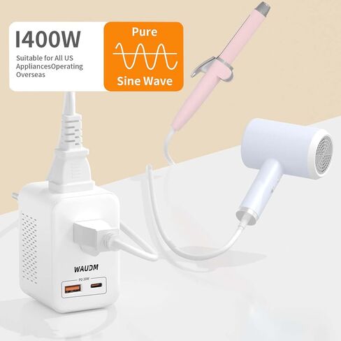 220 V to 110 V Voltage Converter, 20 W PD, Reduces 220 V to 120 V, U.S. to Europe Travel Converter for Over 80 Countries, Including Most European Countries, France, Germany, Italy and Australia in Kuwait