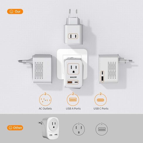 220 V to 110 V Voltage Converter, 20 W PD, Reduces 220 V to 120 V, U.S. to Europe Travel Converter for Over 80 Countries, Including Most European Countries, France, Germany, Italy and Australia in Kuwait