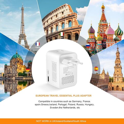 220 V to 110 V Voltage Converter, 20 W PD, Reduces 220 V to 120 V, U.S. to Europe Travel Converter for Over 80 Countries, Including Most European Countries, France, Germany, Italy and Australia in Kuwait