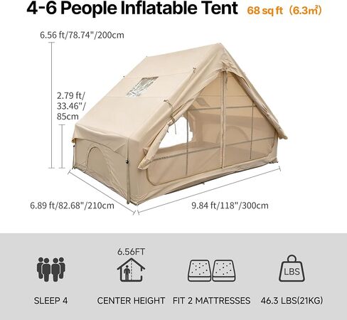Large Inflatable Tents for Camping, 5-Minute Quick Easy Setup Blow Up Tents with Pump, 4 Season Glamping Waterproof Oxford House, Instant Outdoor Hot Air Tent for Family Parties in Saudi Arabia