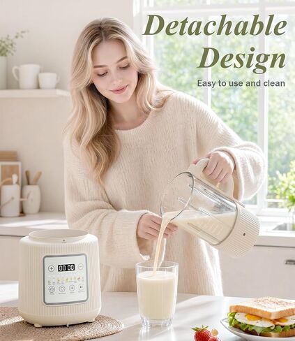 Nut Milk Maker Machine, 59oz Soy Milk Maker with Detachable Design, 9 in 1 Homemade Almond, Oat, Plant Based Milk, Juice, Milkshake and Smoothie Maker, 24H Delay Start, Auto Clean (white) in Saudi Arabia