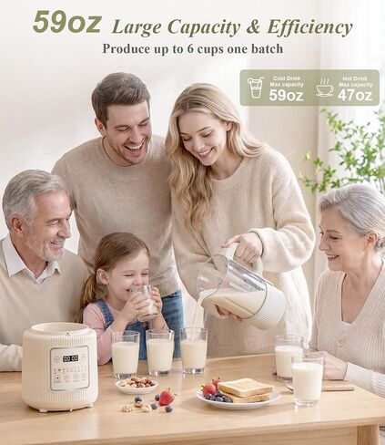 Nut Milk Maker Machine, 59oz Soy Milk Maker with Detachable Design, 9 in 1 Homemade Almond, Oat, Plant Based Milk, Juice, Milkshake and Smoothie Maker, 24H Delay Start, Auto Clean (white) in Saudi Arabia