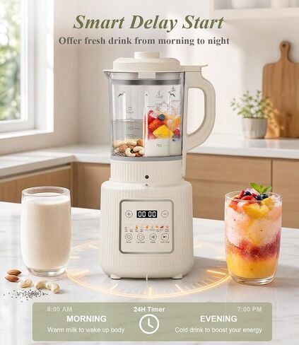 Nut Milk Maker Machine, 59oz Soy Milk Maker with Detachable Design, 9 in 1 Homemade Almond, Oat, Plant Based Milk, Juice, Milkshake and Smoothie Maker, 24H Delay Start, Auto Clean (white) in Saudi Arabia
