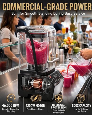 Quiet Blender, 80 oz Commercial Countertop Blender with Noise-Reducing Shield, 2200W Pure Copper Motor, 46000RPM, 6 Presets, DIY Control, Self-Cleaning for Smoothies, Ice Crushing, Puree,Food,Kitchen in Saudi Arabia
