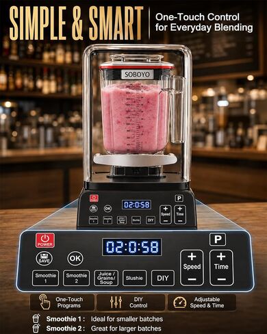 Quiet Blender, 80 oz Commercial Countertop Blender with Noise-Reducing Shield, 2200W Pure Copper Motor, 46000RPM, 6 Presets, DIY Control, Self-Cleaning for Smoothies, Ice Crushing, Puree,Food,Kitchen in Saudi Arabia