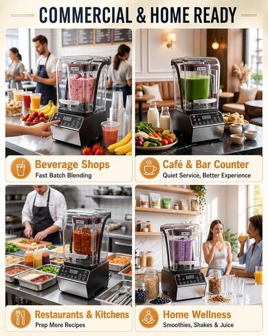 Quiet Blender, 80 oz Commercial Countertop Blender with Noise-Reducing Shield, 2200W Pure Copper Motor, 46000RPM, 6 Presets, DIY Control, Self-Cleaning for Smoothies, Ice Crushing, Puree,Food,Kitchen in Saudi Arabia