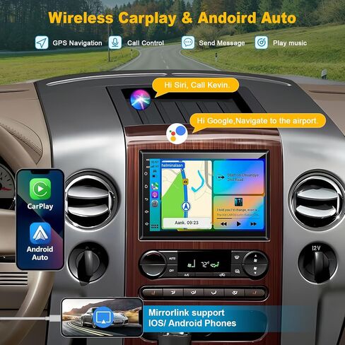 Car Radio for Ford F150 2004-2008, Mustang 2005-2009, Explorer 2006-2010, Expedition 8Core+64GB 7" QLED Touch Screen Stereo with Wireless Carplay/Android Auto,GPS, WiFi, BT5.4,FM SWC Backup Camera in Saudi Arabia