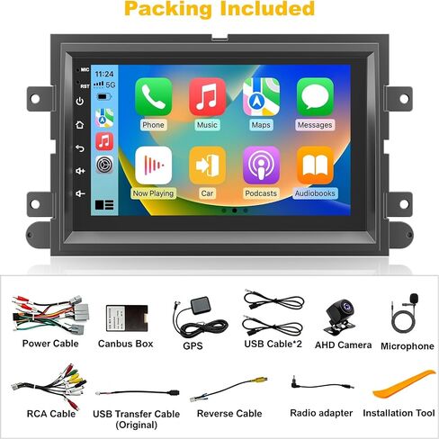Car Radio for Ford F150 2004-2008, Mustang 2005-2009, Explorer 2006-2010, Expedition 8Core+64GB 7" QLED Touch Screen Stereo with Wireless Carplay/Android Auto,GPS, WiFi, BT5.4,FM SWC Backup Camera in Saudi Arabia