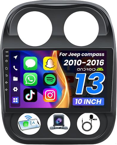 [4+64G] Car Radio for Jeep Patriot Compass 2010-2016: 10.1" IPS Touchscreen Stereo with Wireless CarPlay & Android Auto, GPS Navigation, Bluetooth, 5GWiFi, SWC, Backup Camera Support in Saudi Arabia