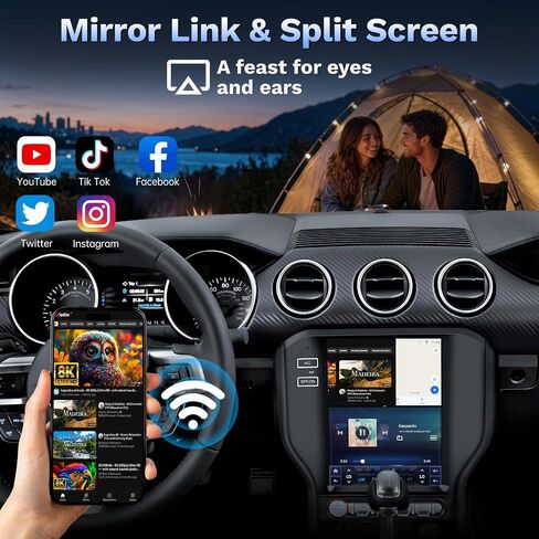 8 Core Android Car Stereo for Ford Mustang 2015-2025 - 12.1Inch Vertical Screen Custom Fit Head Unit with Wireless CarPlay Android Auto 6+128G 5G WiFi DSP SWC in Saudi Arabia