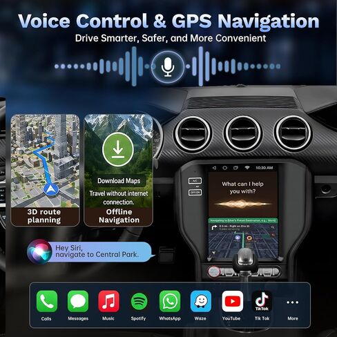 8 Core Android Car Stereo for Ford Mustang 2015-2025 - 12.1Inch Vertical Screen Custom Fit Head Unit with Wireless CarPlay Android Auto 6+128G 5G WiFi DSP SWC in Saudi Arabia