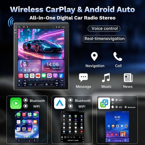8 Core Android Car Stereo for Ford Mustang 2015-2025 - 12.1Inch Vertical Screen Custom Fit Head Unit with Wireless CarPlay Android Auto 6+128G 5G WiFi DSP SWC in Saudi Arabia
