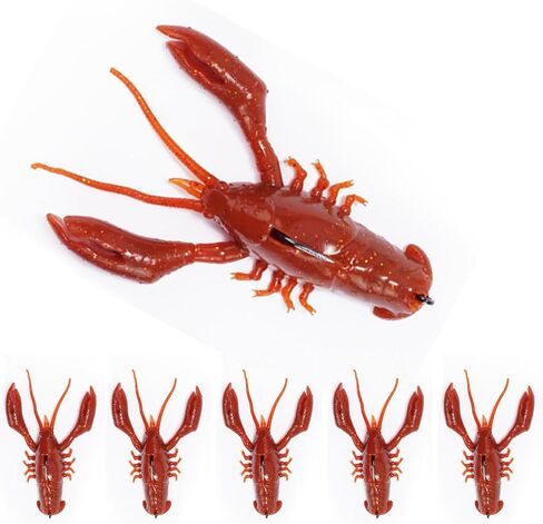 FONMANG 5-Pieces Crawfish Bass Lures, Soft Plastic Bait with Durable TPE, Lifelike Shrimp Crayfish Swim Bait for Freshwater and Saltwater, Weedless Fishing Lures 3" 5/8oz in Kuwait