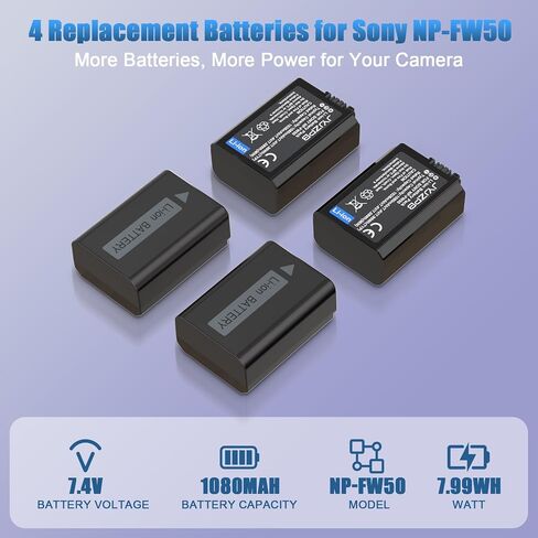 JYJZPB 4-Pack NP-FW50 Battery & Dual Charger for Sony Alpha A6400 ZV-E10 in Saudi Arabia