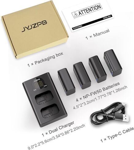 JYJZPB 4-Pack NP-FW50 Battery & Dual Charger for Sony Alpha A6400 ZV-E10 in Saudi Arabia