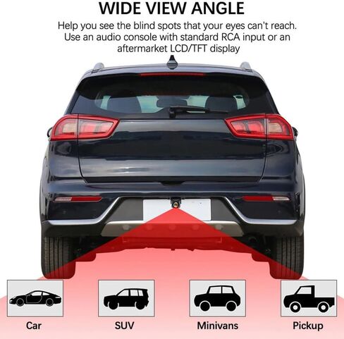 Car Backup Camera - Wide Angle Waterproof Rear View Camera for Vehicles 12-24V - Parking Reverse Assist for Truck, SUV, RV, Pickup - Universal Fit - RCA Video Cable in Saudi Arabia