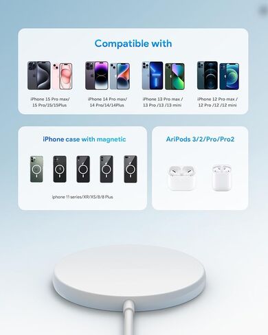 COKOEYE Magnetic Wireless Charger 2-Pack for iPhone Wireless Charger Pad, Max Fast for Magsafe Phone Adapter for iPhone 16/16 Plus/16 Pro/16 Pro Max/15/15 Pro/15 Plus/ 14/13 Series/AirPods Pro 2 in Saudi Arabia
