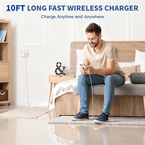 Magnetic Wireless Charger for iPhone 17 with LED Light,10FT Long Mag-Safe Charger Magnetic Charging Pad with USB C PD Adapter Fast Charging for iPhone 17/17 Air/17 Pro Max/Pro/16/15/14/13/12,AirPods in Saudi Arabia