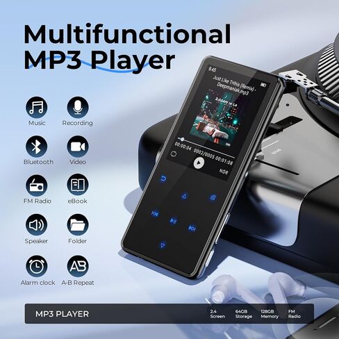 64GB MP3 Player with Bluetooth 5.3 for Kids, 2.4''Screen, Built-in Speaker in Saudi Arabia