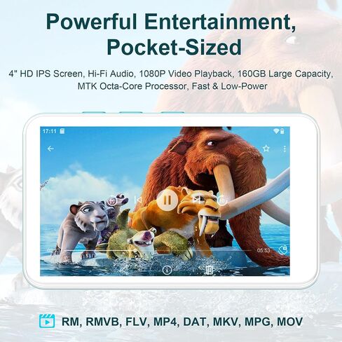 SWOFY 160GB MP3 Player with Bluetooth and WiFi – D08 Music Player with Spotify,Pandora,Audible,FM Radio, 4" Touchscreen, Built-in Speaker, Android 13 .0 MP4 Player Supports Play Store in Kuwait