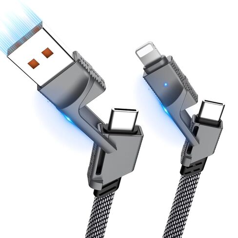 [2-Pack] 60W Multi Charging Cable 6FT, 4 in 1 USB C Cable Fast Charging Cord, Flat Braided Dual Type C & Lightning Multi Charger for iPhone 17 16 15 Pro Max/Air, Samsung S24 S23, Pixel, Car & Travel in Kuwait