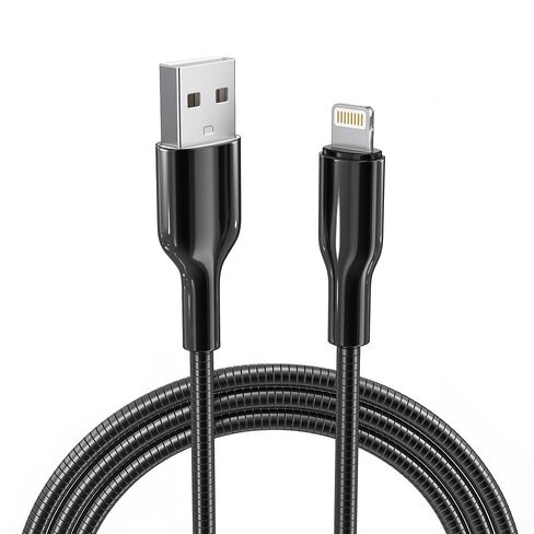 كابل شحن iPhone مقاوم للمضغ بطول 6.6أقدام، كابل USB إلى Lightning معتمد من MFi، سلك شاحن iPhone مضفر معدني فضي مع شحن سريع 3A، متوافق مع iPhone 14/13/12/11/8/7/6/X/XS/XR in Kuwait