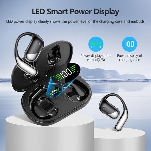 Open Ear Bone Conduction Headphones，,Over Ear Earbuds with Ergonomic Earhook,Bluetooth Headphones 5.4 with Smart Digital Display,60H Playtime,IPX7 Waterproof,Touch Control Operate Running Fit Cycling in Kuwait