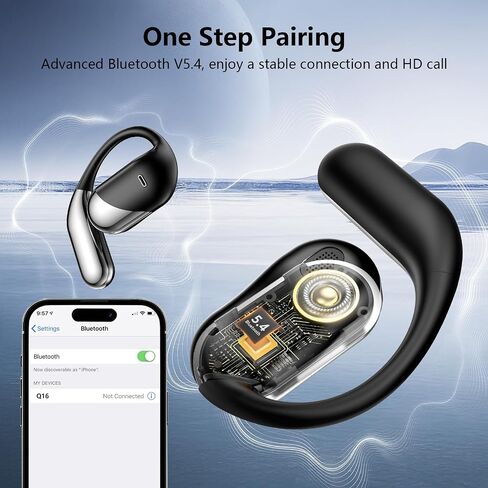 Open Ear Bone Conduction Headphones，,Over Ear Earbuds with Ergonomic Earhook,Bluetooth Headphones 5.4 with Smart Digital Display,60H Playtime,IPX7 Waterproof,Touch Control Operate Running Fit Cycling in Kuwait