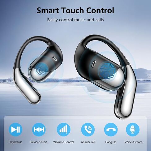 Open Ear Bone Conduction Headphones，,Over Ear Earbuds with Ergonomic Earhook,Bluetooth Headphones 5.4 with Smart Digital Display,60H Playtime,IPX7 Waterproof,Touch Control Operate Running Fit Cycling in Kuwait