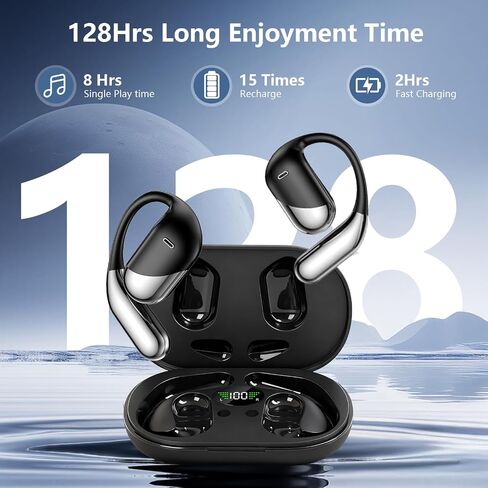 Open Ear Bone Conduction Headphones，,Over Ear Earbuds with Ergonomic Earhook,Bluetooth Headphones 5.4 with Smart Digital Display,60H Playtime,IPX7 Waterproof,Touch Control Operate Running Fit Cycling in Kuwait