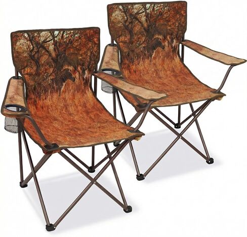 Camping Chairs 2 Pack with Animal Print,Folding Lawn Chair with Cup Holder & Carry Bag for Outdoor,Sports,Beach,Fishing,Sports in Kuwait