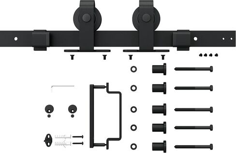 30 in. x 84 in. 3/4 Lites Frosted Glass Black Steel Frame Interior Barn Door with Sliding Hardware Kit and Door Handle in Kuwait