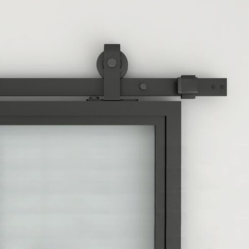 30 in. x 84 in. 3/4 Lites Frosted Glass Black Steel Frame Interior Barn Door with Sliding Hardware Kit and Door Handle in Kuwait