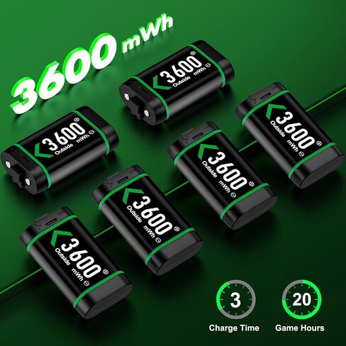 DINOSTRIKE 6x3600mWh Rechargeable Battery for X-1/Series X|S Controllers, X-Series X Controller Battery Charger Station for X-1/One S/One X/Elite(6 Packs) in Kuwait