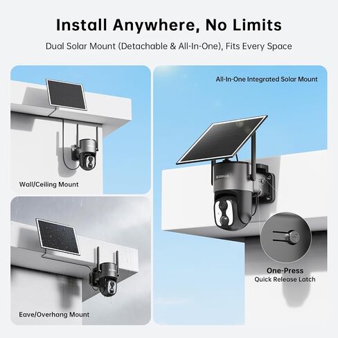 SEHMUA 4G LTE Cellular Solar Security Camera Wireless Outdoor, Easy to Install with One-Press Quick Release Latch, 2K No WiFi Security Cam, Color Night Vision, PIR Alarm, IP65 Weatherproof in Kuwait