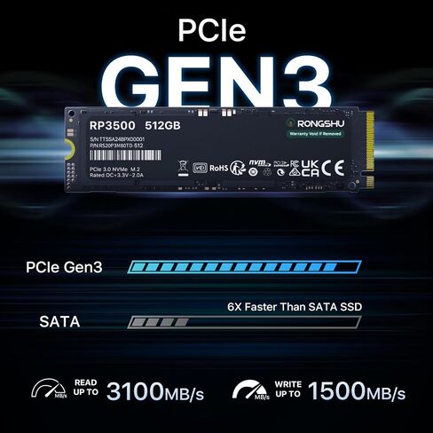 1TB NVMe SSD M.2 SSD PCIe 3.0×4, Read Up to 3,500 MB/s, M.2 2280 Internal Soild State Drive, SLC Cache 3D NAND TLC, Compatible with Laptop and PC Desktops (RP3500) in Kuwait