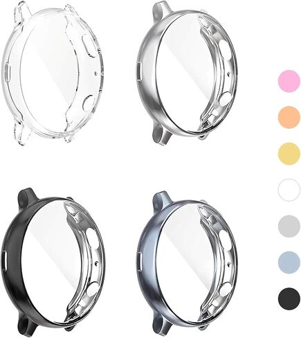 (4 Pack) Screen Protector Case Compatible for Samsung Galaxy Watch Active 2 44mm Silicone Bumper Protective Shell Face Cover (Active2 44mm Clear/Silver/Black/Gray) in Kuwait