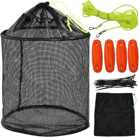 Drasry Large Portable Floating Fishing Basket for Caught Bait Shrimp Minnow Crab Live Well Coated Nylon Net Mesh Collapsible Storage Cage Rubber Kayak Fish Net Bucket in Kuwait