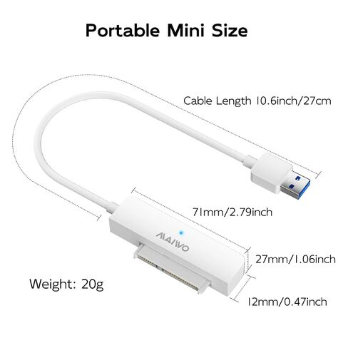 MAIWO SATA to USB Cable, USB 3.0 to 2.5 Inch SATA I/II/III Hard Drive Adapter, USB Type-A to SATA SSD/HDD Reader, External Hard Drive Converter up to 8TB Capacity, White in Kuwait
