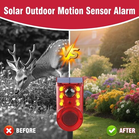 ChunHee Solar Outdoor Motion Sensor Alarm 3 Working Mode Motion Activated Alarm 120dB Loud Sound Noise Maker IP65 Waterproof Motion Detector with Strobe Light for Yard Farm Garden (4PC) in Kuwait