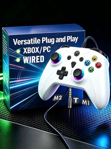 Enstixsm Wired Controller for Xbox,Turbo Macro,RGB Light,Gaming,White in Saudi Arabia