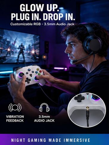 Enstixsm Wired Controller for Xbox,Turbo Macro,RGB Light,Gaming,White in Saudi Arabia