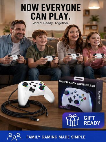 Enstixsm Wired Controller for Xbox,Turbo Macro,RGB Light,Gaming,White in Saudi Arabia