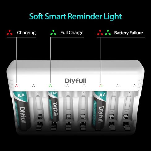 DLYFULL 8 Bay Battery Charger AA AAA for 1.2V Ni-MH Rechargeable Batteries in Saudi Arabia