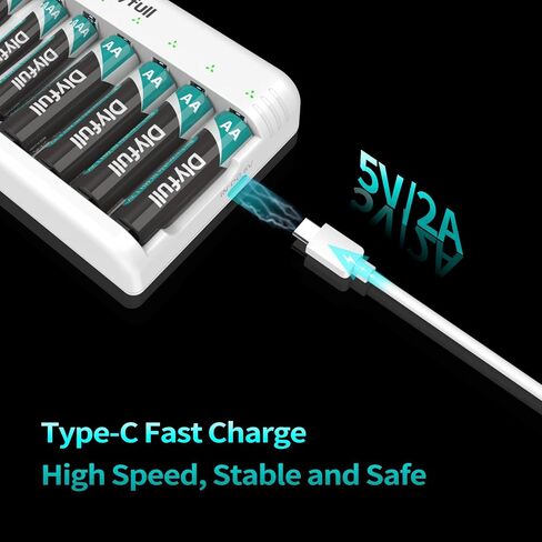 DLYFULL 8 Bay Battery Charger AA AAA for 1.2V Ni-MH Rechargeable Batteries in Saudi Arabia