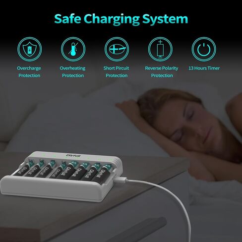 DLYFULL 8 Bay Battery Charger AA AAA for 1.2V Ni-MH Rechargeable Batteries in Saudi Arabia