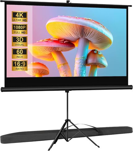 Outdoor Projector Screen with Stand Tripod, Indoor Pull Up Portable Projector Screen, 80 INCH 16:9 Adjustable Projection Screen with Carry Bag for Home Theater Backyard Party Movie Nights in Saudi Arabia
