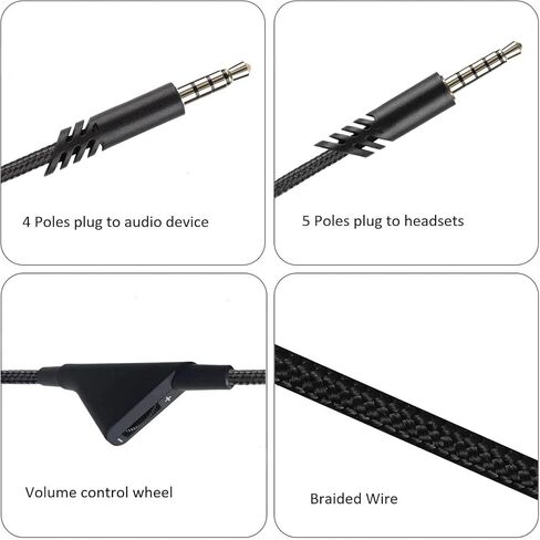 Replacement Cord for Astro A10 A40 A40TR Gaming Headsets, Braided Cable Audio Aux Wire 2.0 M 6.5 Feet with Volume Control Function (Black) in Kuwait