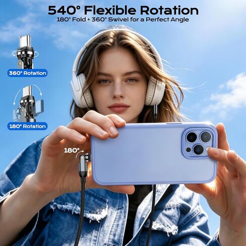 كابل USB C دوار 540 درجة إلى كابل AUX 3.5 ملم للسيارة بطول 3.3 قدم، من النوع C إلى كابل الصوت in Kuwait